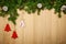 Christmas background with firtree, decorative trees and cones on