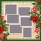 Christmas background with frames for family photos and borders of stars, christmas bells, sweets, pine branches, poinsettia, ber