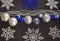 Christmas background, garland lights toys snowflakes snow glare night