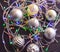 Christmas background, garland lights toys snowflakes snow glare night