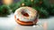 Christmas background.giant donuts with frosting in the winter forest