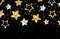 Christmas background. Gold stars vector banner. Shining silver gold bronze stars, new year xmas backdrop, card template