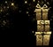 Christmas background with golden gifts.