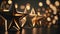 Christmas background with golden stars and bokeh. 3D rendering