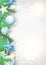 Christmas background with green branches and blue ornaments