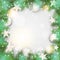 Christmas background with green branches and white ornaments