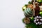 Christmas background with handmade striped twine decorated orna