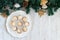 Christmas background, mini carrot cake muffins on a grey rustic table top, flatlay image
