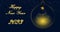 Christmas background and new year 2023 on dark night stars, Christmas tree, Christmas ball, inscription and lights.