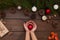 Christmas background new year winter tree gifts nuts bumps hands