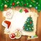 Christmas background with paper elements and fir