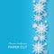 Christmas background. Papercut 3d white snowflake shapes on blue backdrop, winter holiday card. Xmas frozen pattern