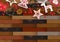 Christmas background with parquet pattern and decorations