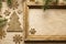 Christmas background - picture frame, tree, stars and snowflakes