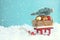 Christmas background, red sled with box Christmas toy
