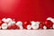 Christmas background with red and white baubles. 3D rendering