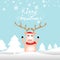 Christmas background with Reindeer standing on soft pastel blue color background