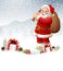 Christmas background with Santa carrying bag