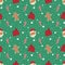 Christmas background. Seamless pattern with Santa Claus heads, gingerbread Man, bags with gifts and sweets