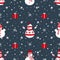Christmas background. Seamless pattern with snowmen, gifts and snowflakes