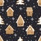 Christmas background. Seamless winter pattern. Gingerbread village