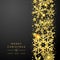 Christmas background with shining golden snowflakes and snow. Merry Christmas card illustration on black background