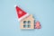 Christmas background with small Gingerbread style house wearing