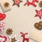 Christmas background, small scandinavian styled decorations lying on polka dot patterned backdrop, illustration