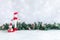 Christmas background with snowman, branches, ornaments , gingerbread man, lanscape image