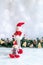 Christmas background with snowman, branches, ornaments , portrait image