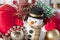 Christmas background with snowman and Christmas ornaments with candle decoration