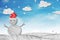 Christmas Background, Snowman wearing red Santa hat in winter with white clouds snow, paper cut made of crumpled paper