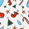 Christmas background. Stylized New Year`s elements. Idea for fabric, pattern tablecloth, wrapping paper, gift paper