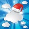 Christmas background with sun rays, clouds and Red Sant