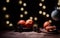 Christmas background - tangerines, cinnamon, bowl, on dark with bokeh