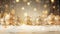 Christmas background unfolds with transparent glass balls filled with snow & golden ribbons