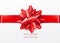 Christmas background. White gift box with red bow and horizontal ribbon