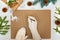 Christmas background.Xmas festive card,letter for Santa.Top view.Kraft paper for holiday greetings.New Year , holidays concept.