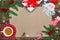 Christmas background.Xmas festive card,letter for Santa.Top view.Kraft paper for holiday greetings.New Year , holidays concept.