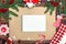 Christmas background.Xmas festive card,letter for Santa.Top view.Kraft paper for holiday greetings.New Year , holidays concept.