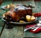 The Christmas baked goose with apples