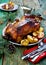 The Christmas baked goose with apples