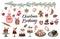 Christmas baking, a collection with seasonal winter desserts, muffins, cookies, gingerbread, rolls, hand lettering