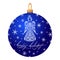 Christmas ball of blue color with a patterned angel, lettering Happy Holidays, snowflakes. Merry Christmas decoration