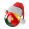 Christmas ball with Cameroonian flag and Santa Claus hat. Christmas and New Year in Cameroon, concept. 3D rendering