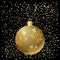 Christmas ball. Glitter Christmas gold ball with snowflakes and golden confetti sign