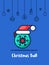 Christmas ball with santa hat icon with christmas ornament elements hanging