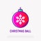 Christmas ball with snowflake thin line icon. Modern vector illustration