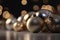 Christmas balls and beautiful bokeh decorations background, space for text, trending, epic, photo-realistic
