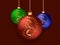 Christmas balls with gold color drawings and highlights. Festive colored Christmas balls